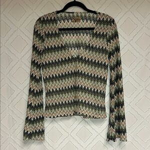 Show Me Your MuMu Zigzag Patterned Top - Green, Black, Cream